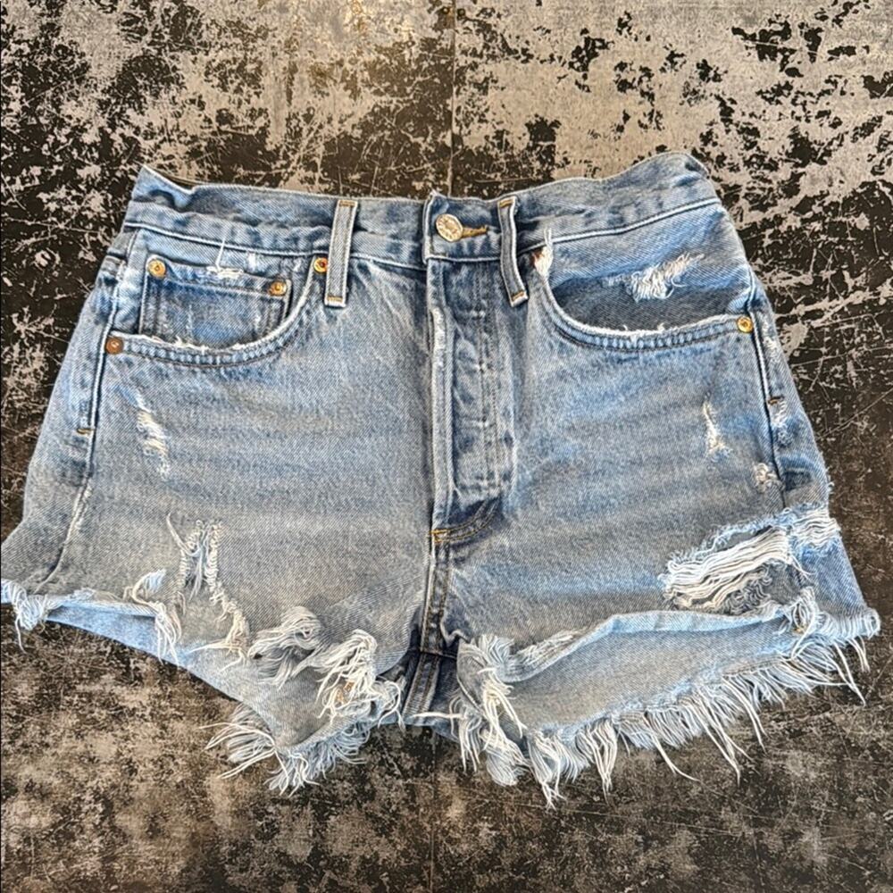 Agolde Light Washed Distressed Button Fly Cutoffs 3" Inseam Size 24